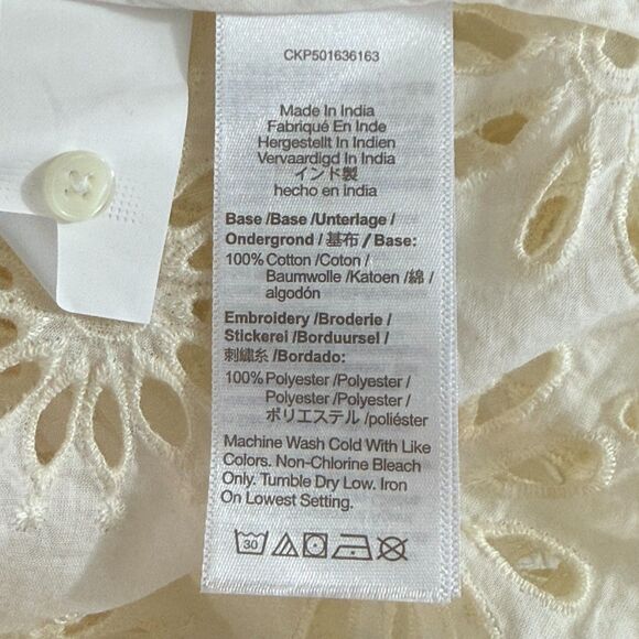 MADEWELL Embroidered Shirred Puff-Sleeve Top M Floral Eyelet Ivory Swing NWD B38 - Picture 7 of 8